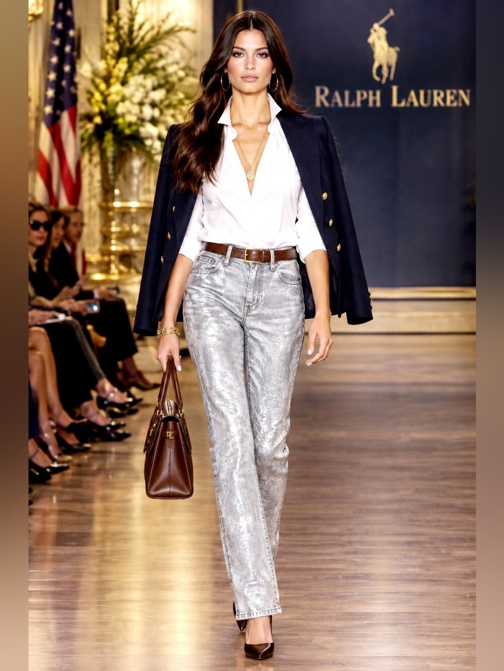 Ralph Lauren Metallic Silver Straight-Leg Jeans